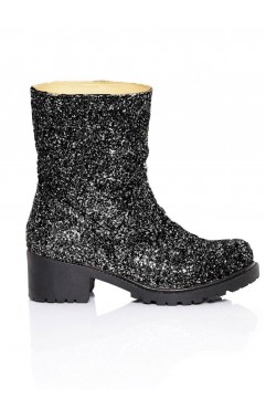 Cizme dama din piele naturala Glitter Negre
