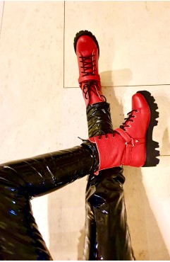 Botine dama din piele naturala rosii Claudia