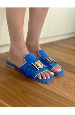 Papuci dama din piele naturala Santorini royal blue