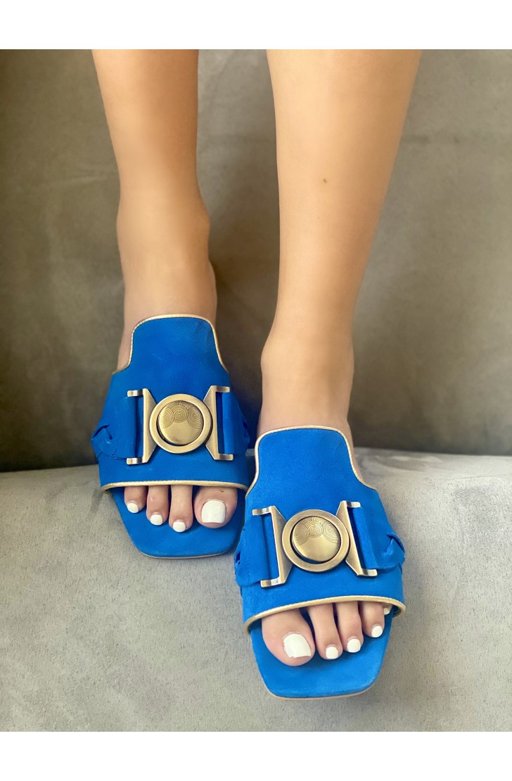 Papuci dama din piele naturala Santorini royal blue