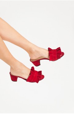 Frills red mules