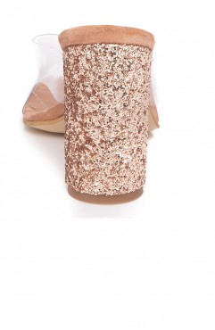 Saboti dama din piele naturala cu toc glitter  INVISIHEELS SPARK
