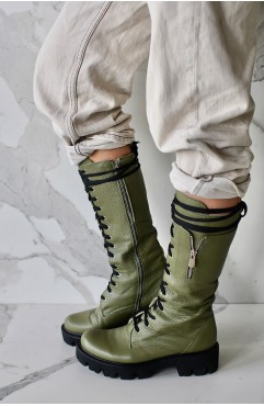 Bocanci dama din piele naturala kaki BOOT CAMP 2.0 MINI OLIVE